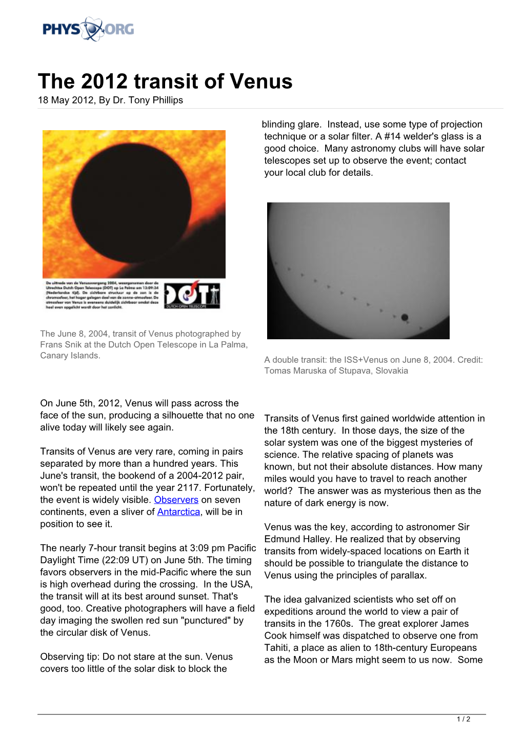 The 2012 Transit of Venus 18 May 2012, by Dr