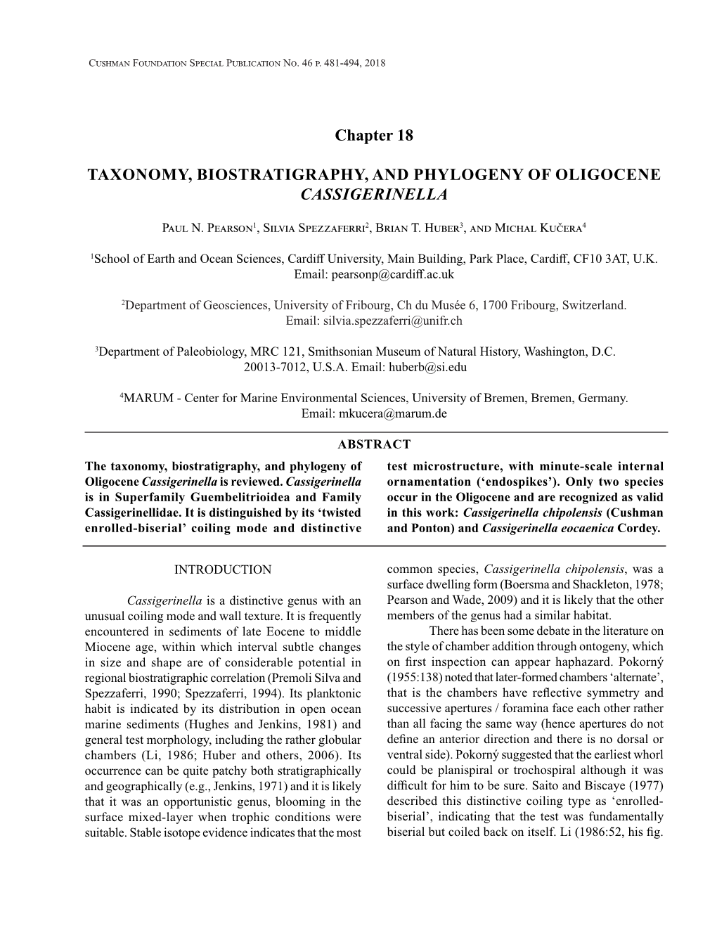 Chapter 18 TAXONOMY, BIOSTRATIGRAPHY, AND