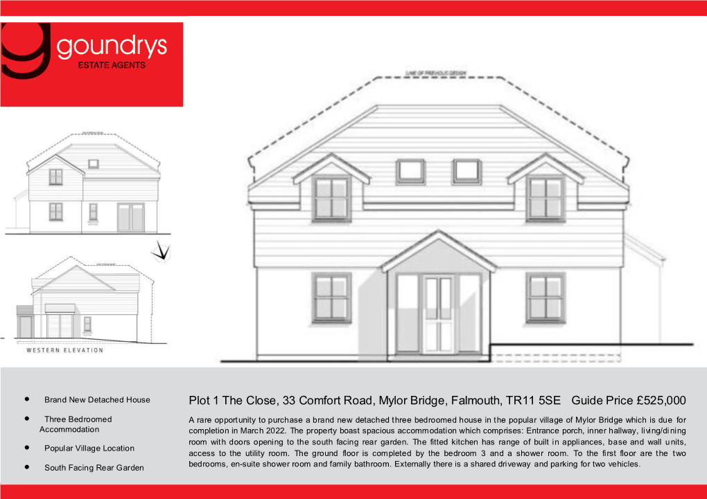 Plot 1 the Close, 33 Comfort Road, Mylor Bridge, Falmouth, TR11 5SE Guide Price £525,000