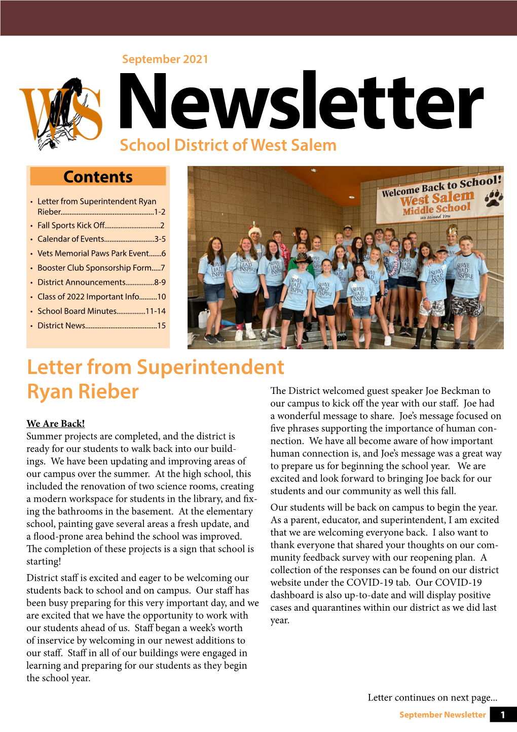 Letter from Superintendent Ryan Rieber