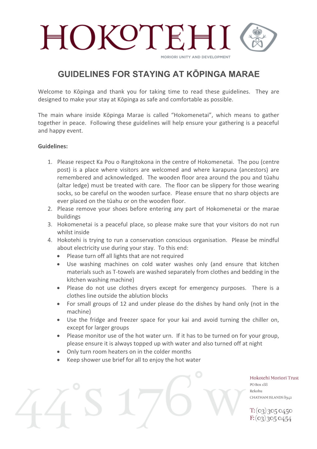 Guidelines for Staying at Kōpinga Marae