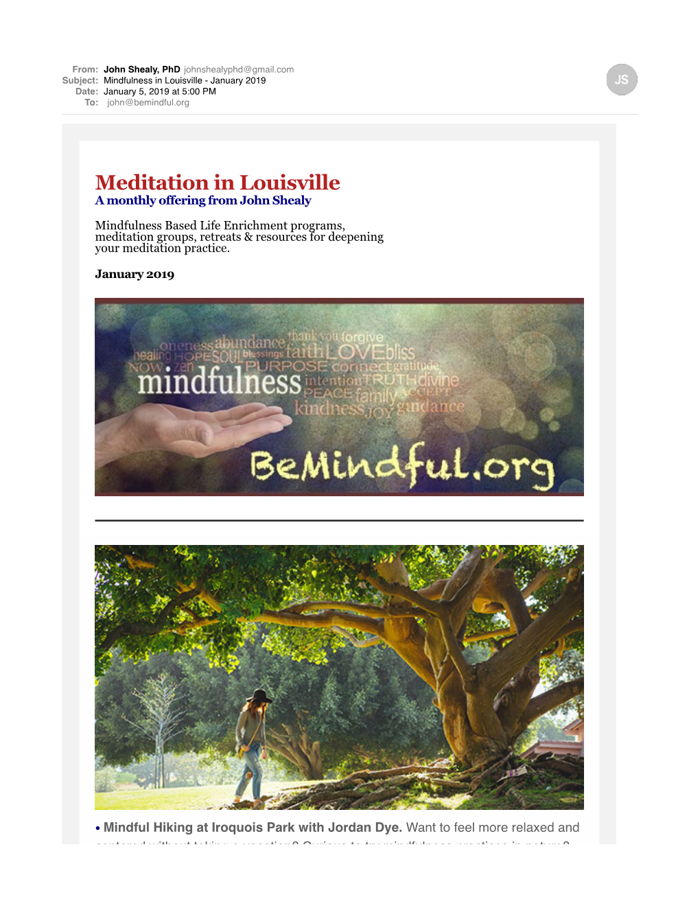 Meditation in Louisville a Monthly Offering from John Shealy