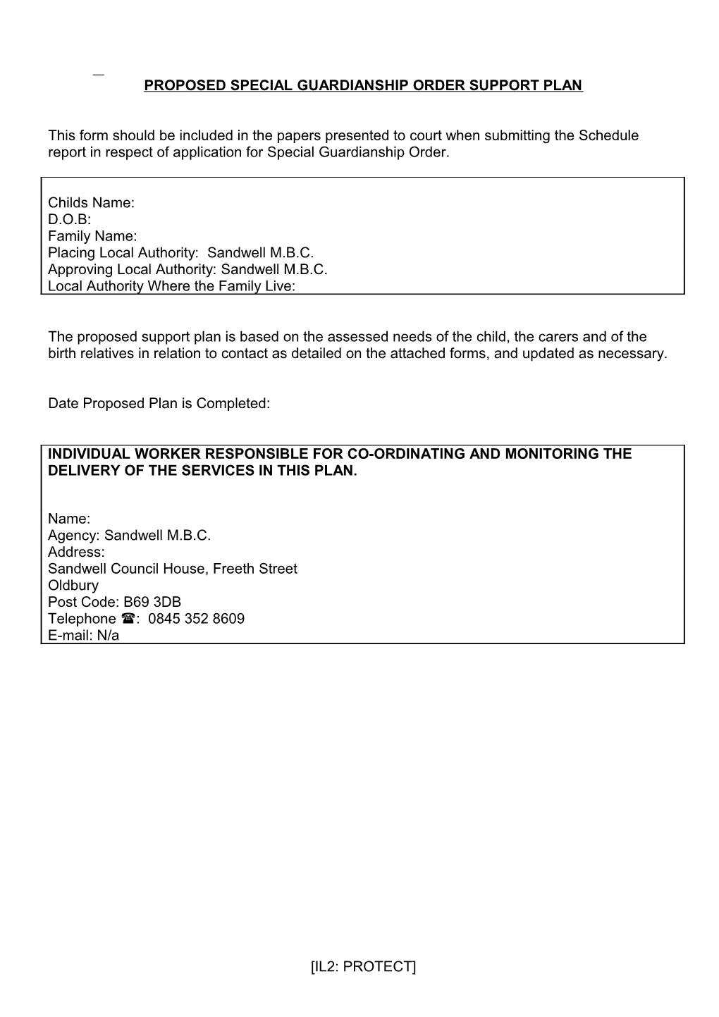 Proposed Special Guardianship Order Support Plan