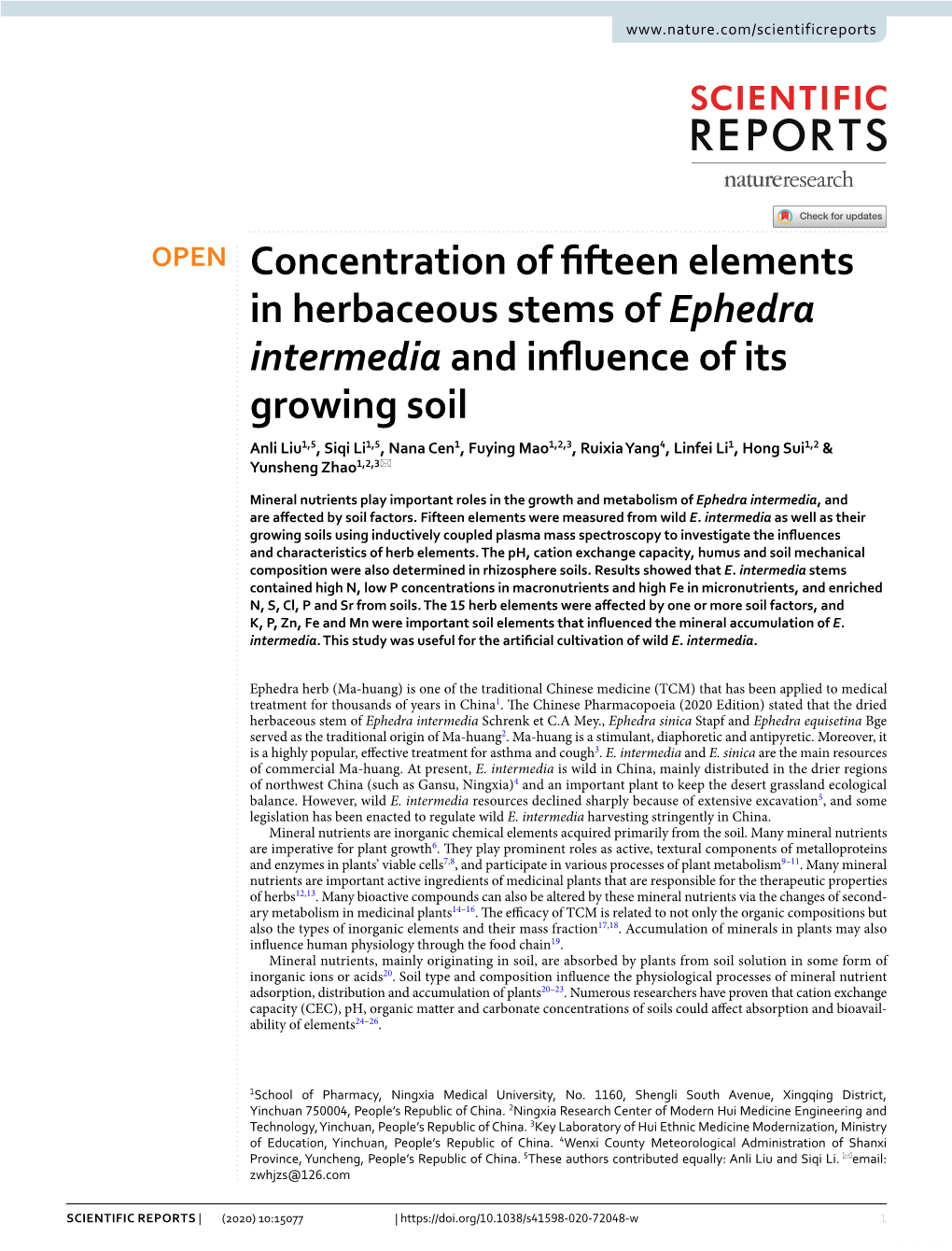 Concentration of Fifteen Elements in Herbaceous Stems of Ephedra