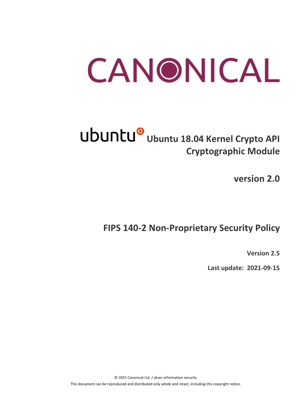 Ubuntu 18.04 Kernel Crypto API Cryptographic Module Version 2.0