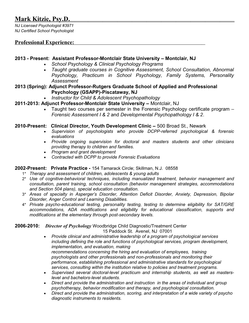 Mark Kitzie, Psy.D. - Resume Page 2 of 4