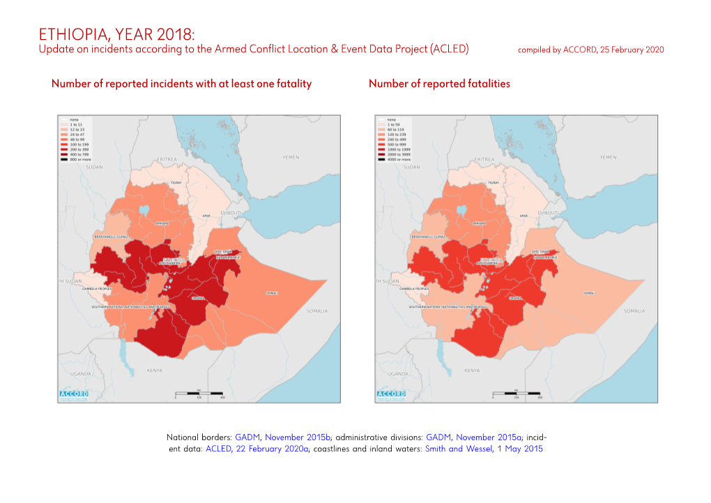Ethiopia, Year 2018: Update on Incidents According to the Armed Conflict Location & Event Data Project (ACLED)