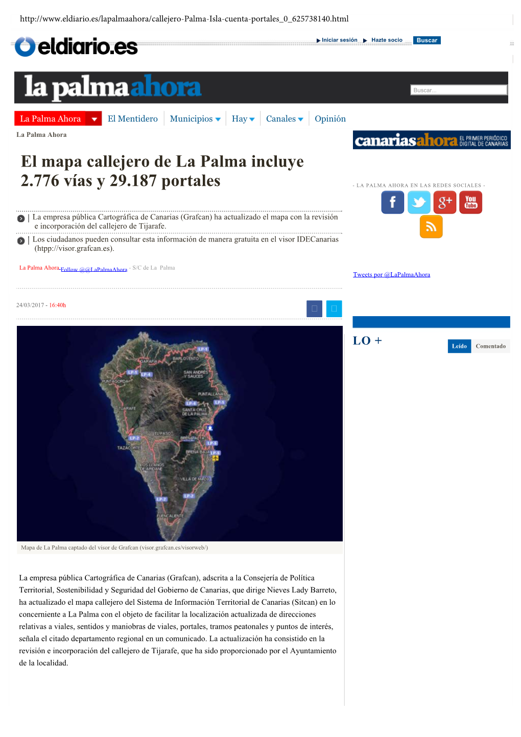 El Mapa Callejero De La Palma Incluye 2.776 Vías Y 29.187 Portales