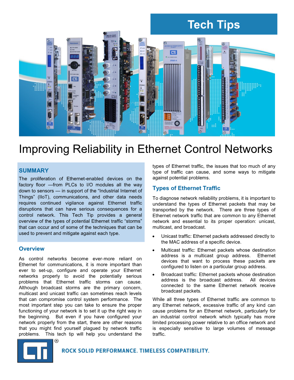 Improving Reliability in Ethernet Control Networks