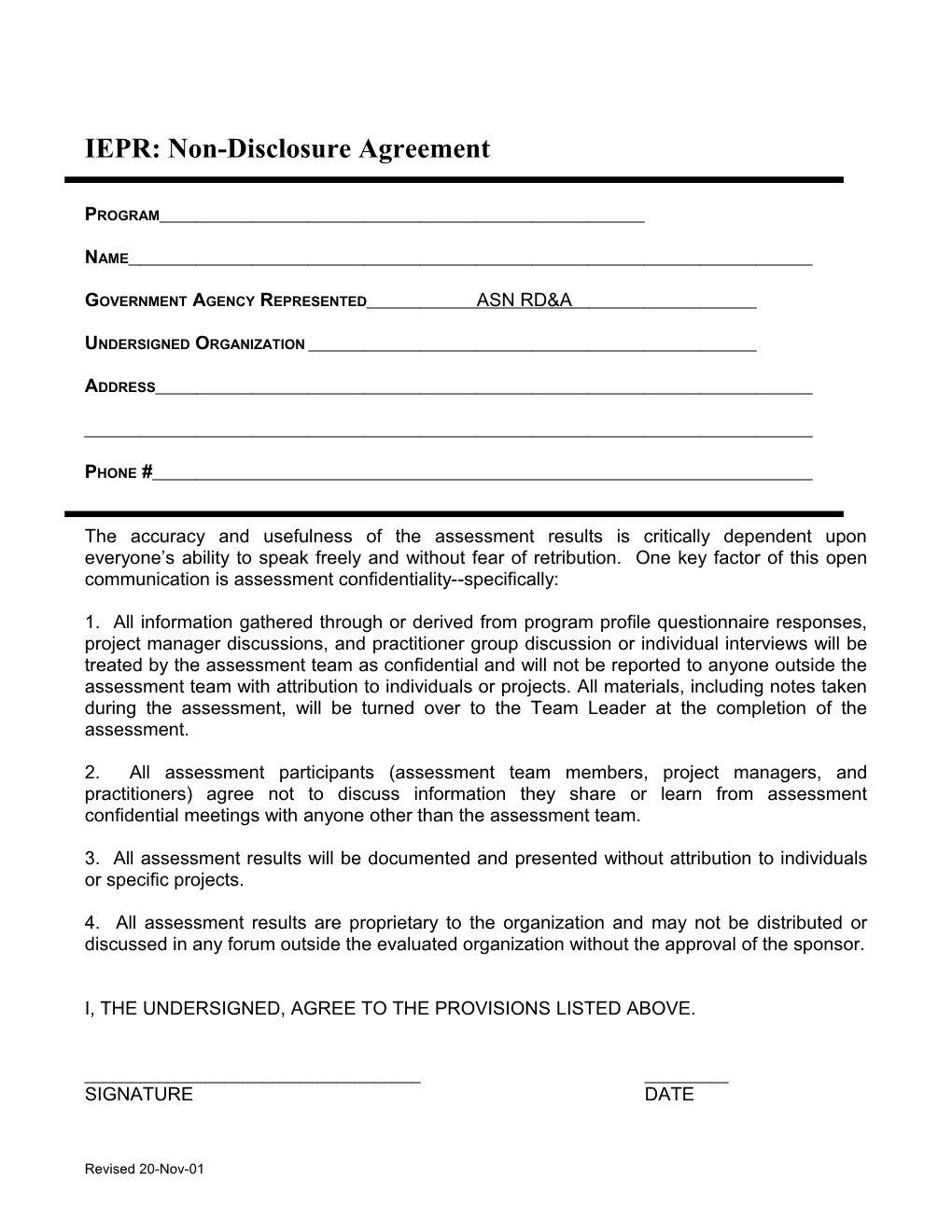 Non-Disclosure Form