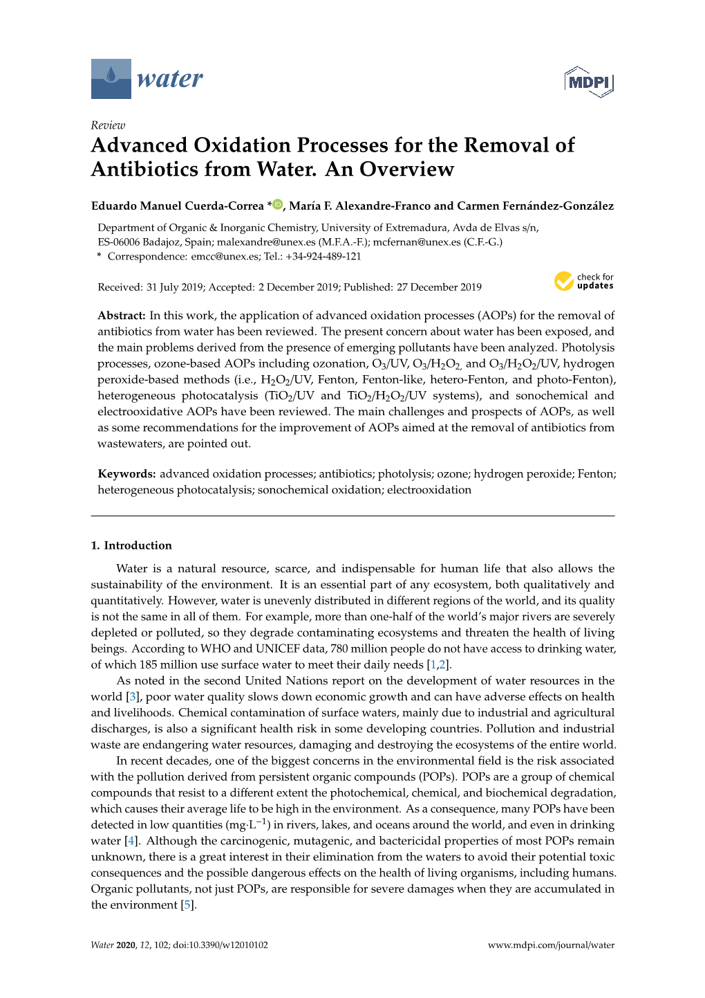 Advanced Oxidation Processes for the Removal of Antibiotics from Water