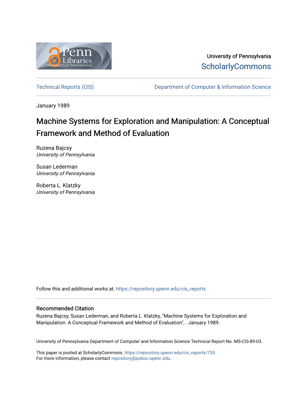 Machine Systems for Exploration and Manipulation: a Conceptual Framework and Method of Evaluation