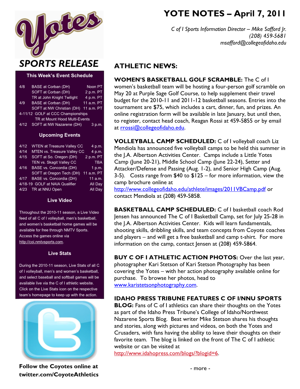 Sports Release