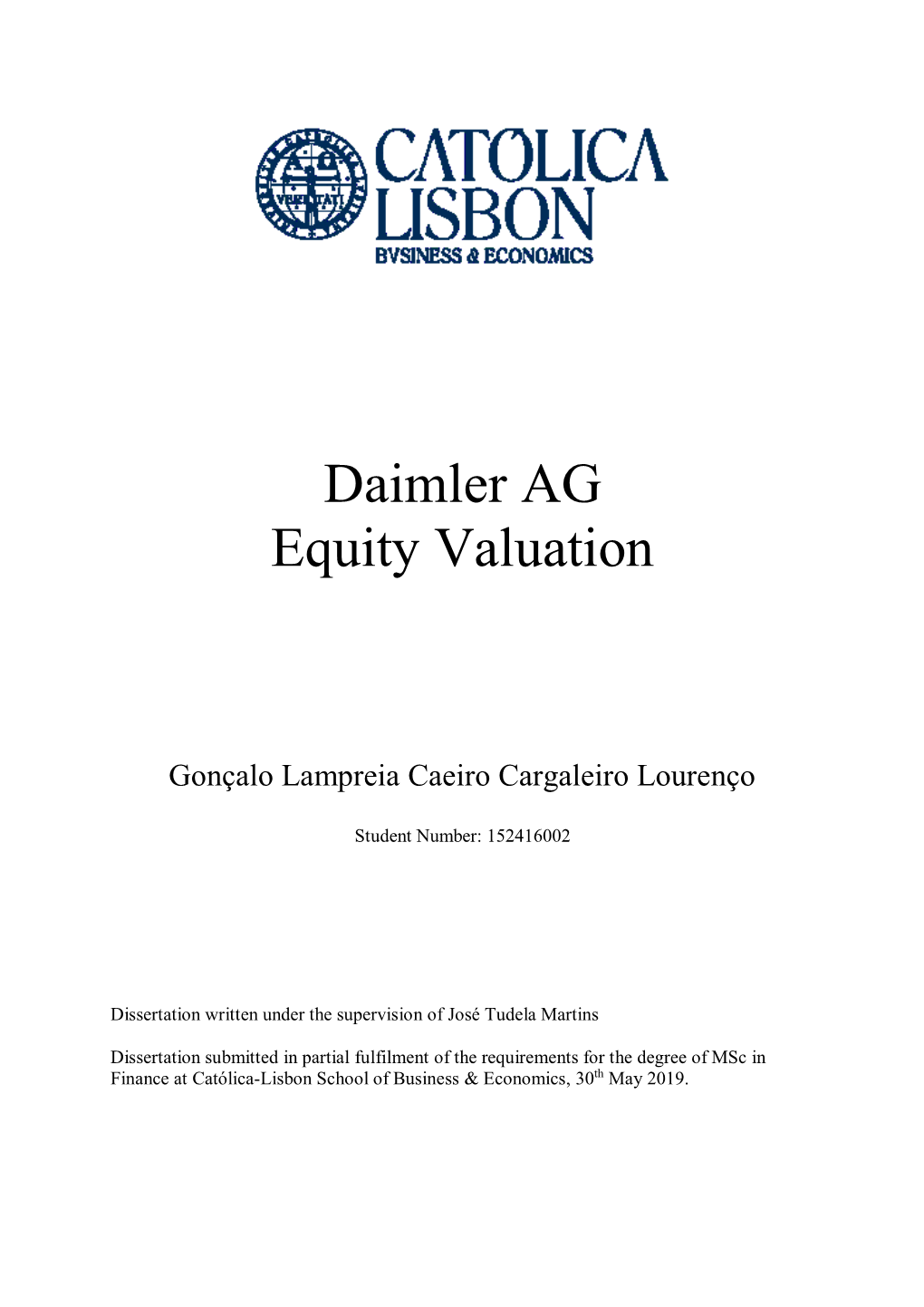 Daimler AG Equity Valuation