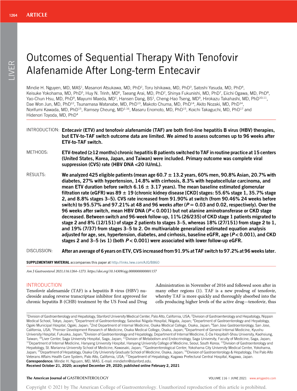 Outcomes of Sequential Therapy with Tenofovir Alafenamide After Long-Term Entecavir LIVER