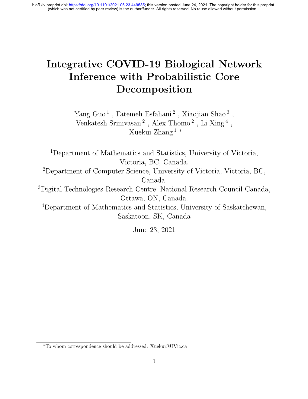 Integrative COVID-19 Biological Network Inference with Probabilistic Core Decomposition