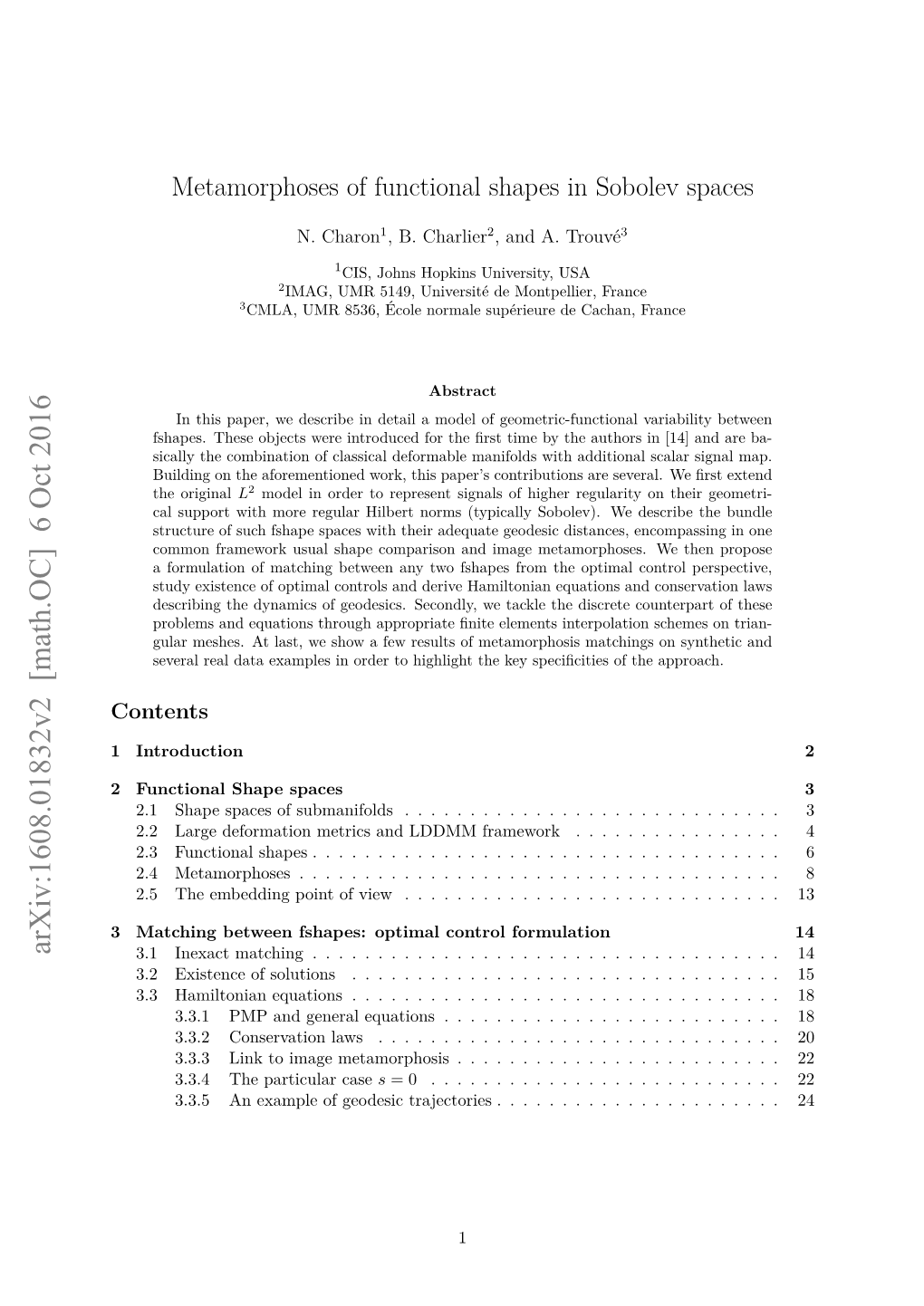 Metamorphoses of Functional Shapes in Sobolev Spaces