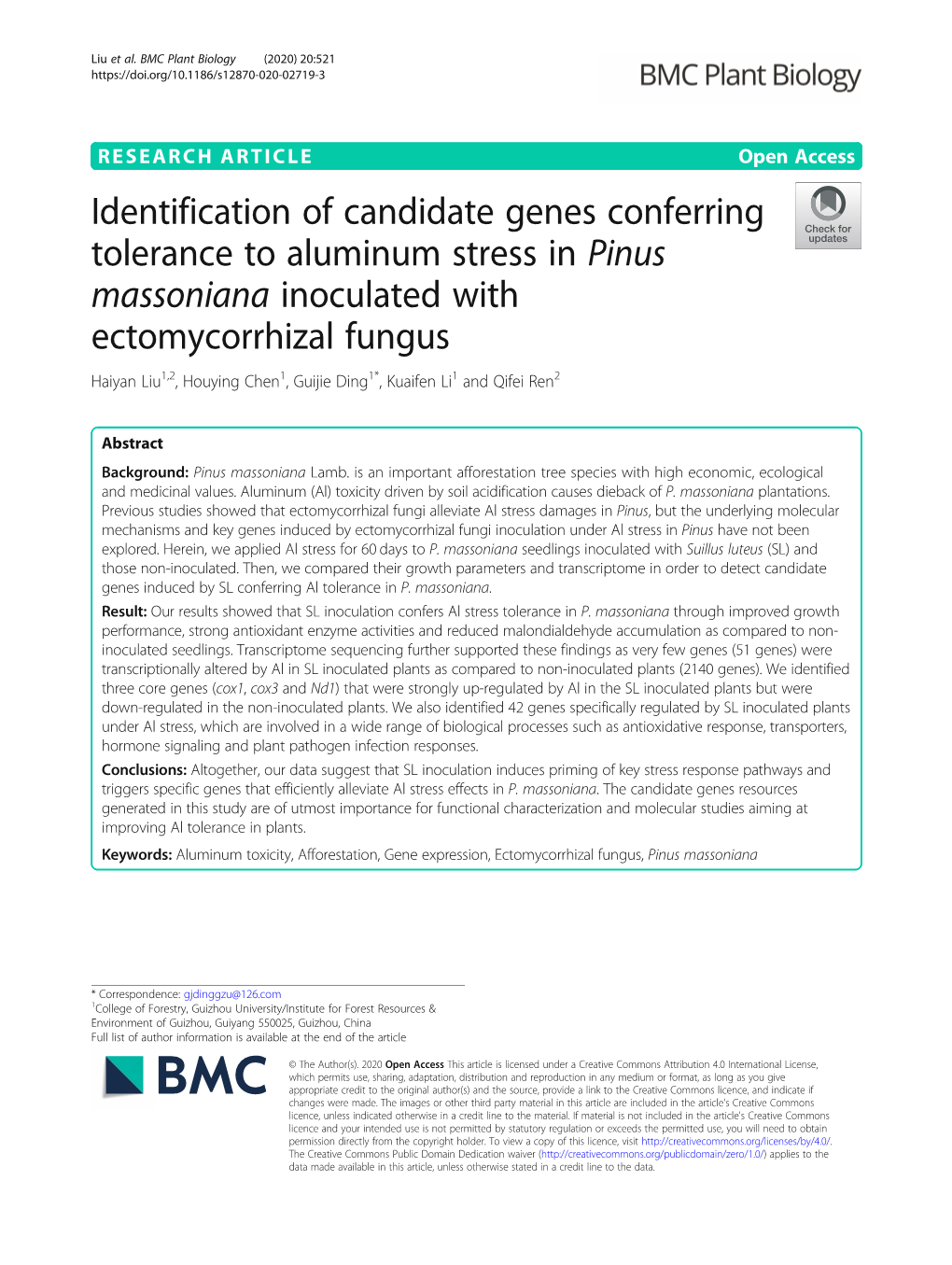 Identification of Candidate Genes Conferring Tolerance to Aluminum