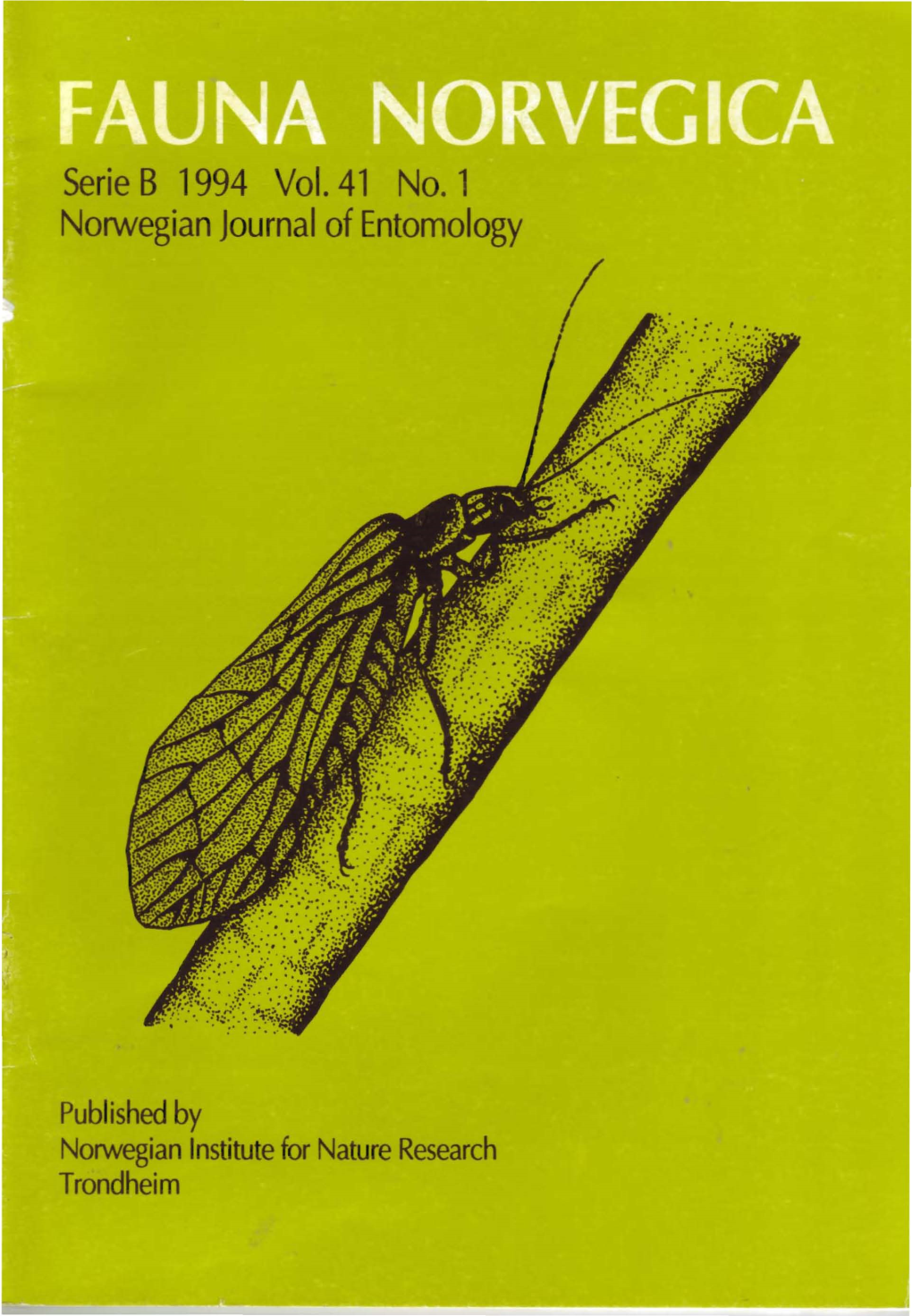Serie B 1994 Vol. 41 No. 1 Norwegian Journal of Entomology