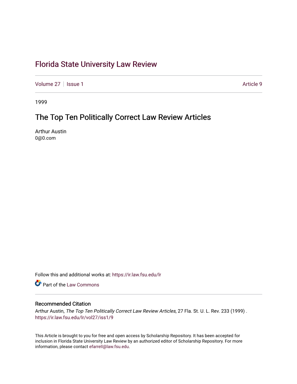 The Top Ten Politically Correct Law Review Articles