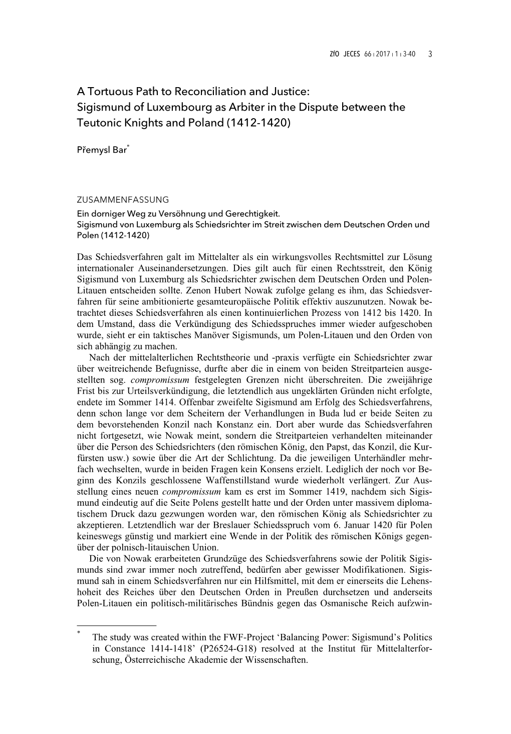 Sigismund of Luxembourg As Arbiter in the Dispute Between the Teutonic Knights and Poland (1412-1420)