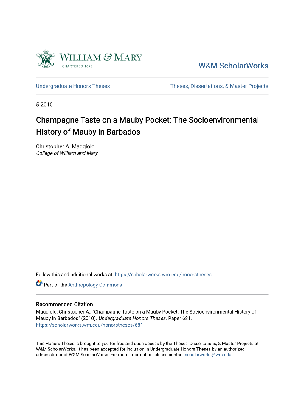 The Socioenvironmental History of Mauby in Barbados