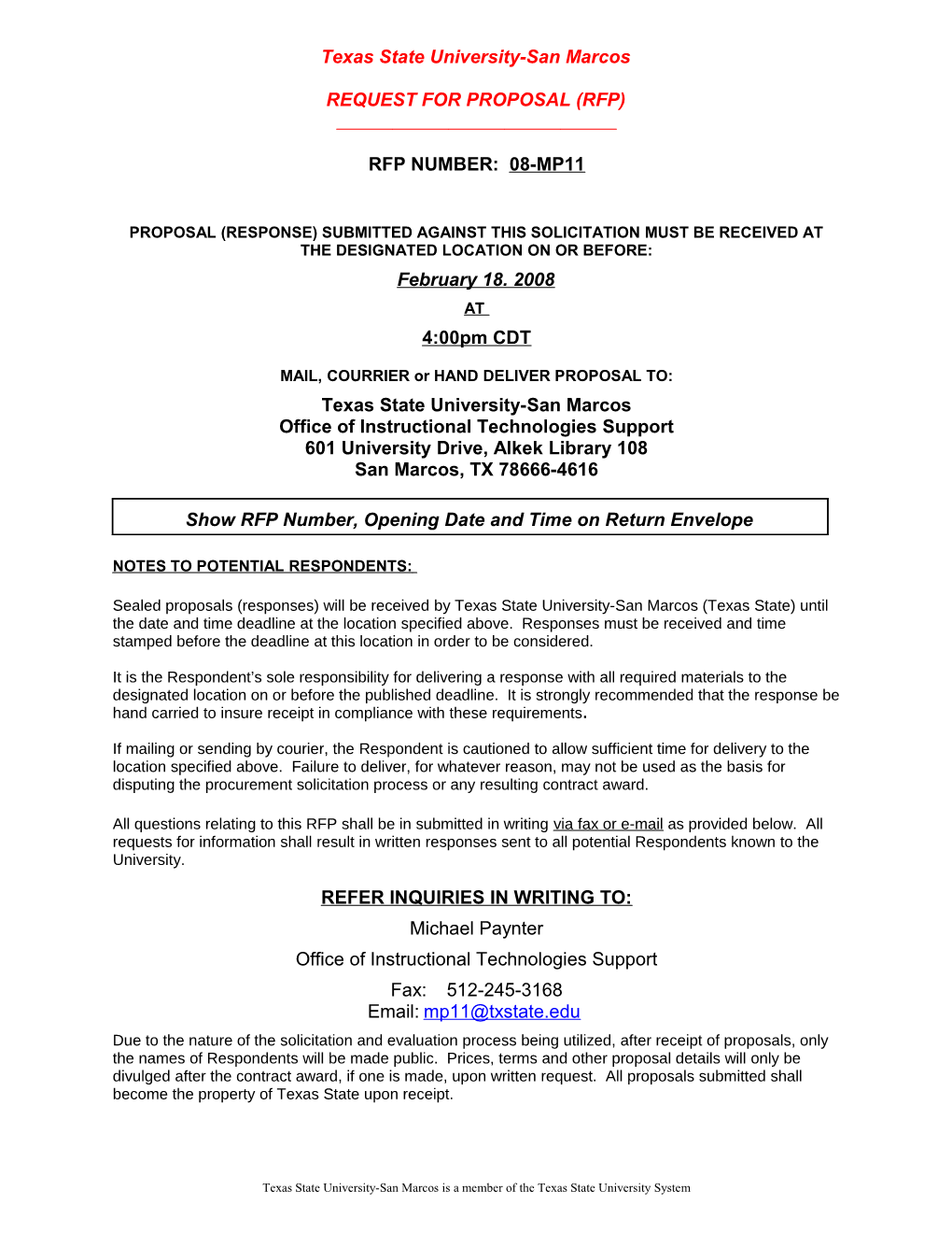 RFP for Analog to Digital Conversion 08-MP11