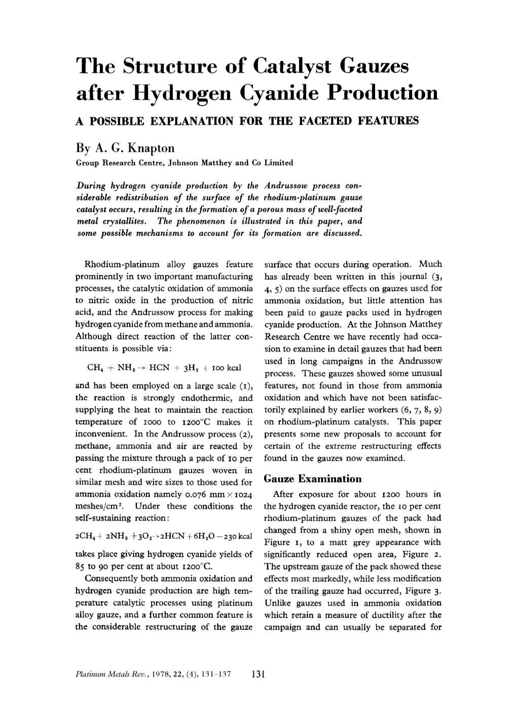 The Structure of Catalyst Gauzes After Hydrogen Cyanide Production