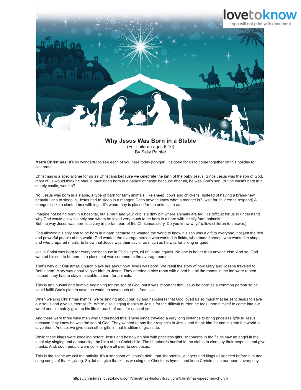 Why Jesus Was Born in a Stable (For Children Ages 6-10) by Sally Painter