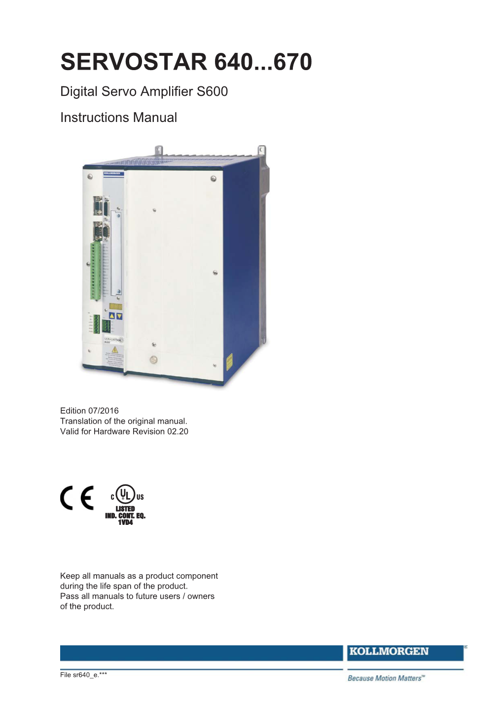 SERVOSTAR 640...670 Digital Servo Amplifier S600 Instructions Manual