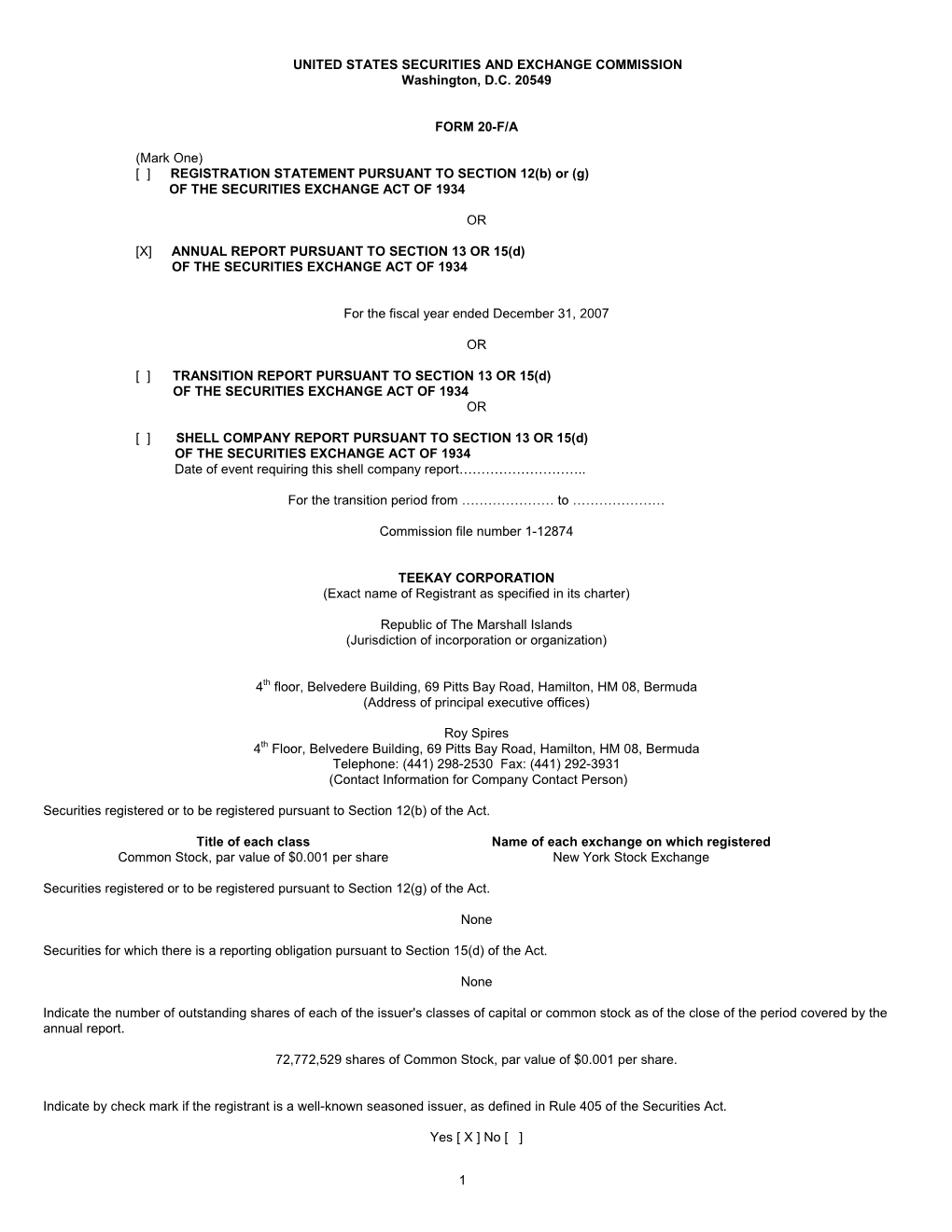 1 UNITED STATES SECURITIES and EXCHANGE COMMISSION Washington, D.C. 20549 FORM 20-F/A (Mark One) [ ] REGISTRATION