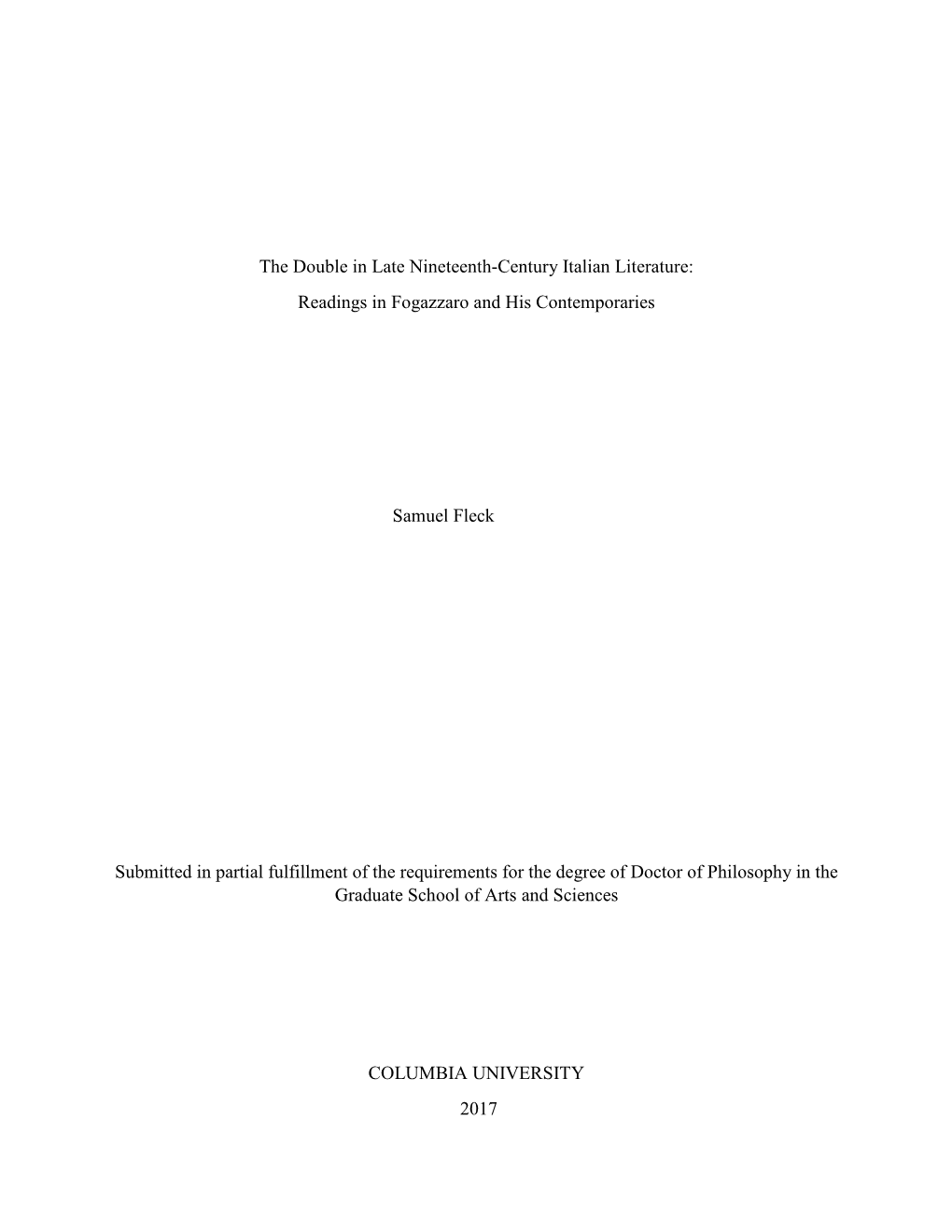 The Double in Late Nineteenth-Century Italian Literature: Readings in Fogazzaro and His Contemporaries