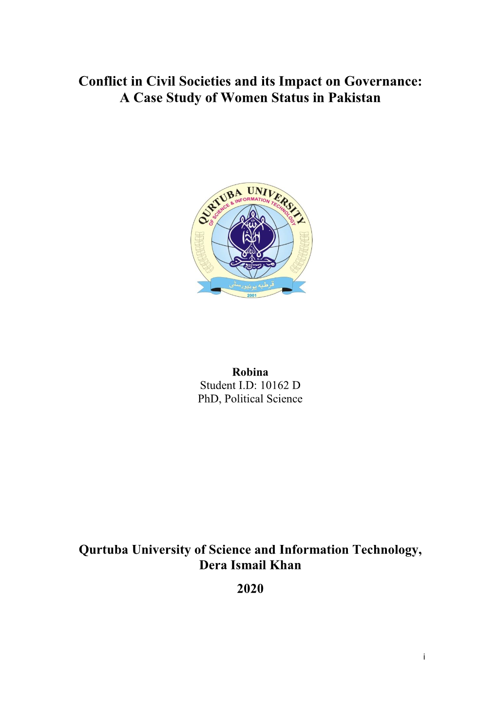 Conflict in Civil Societies and Its Impact on Governance: a Case Study of Women Status in Pakistan