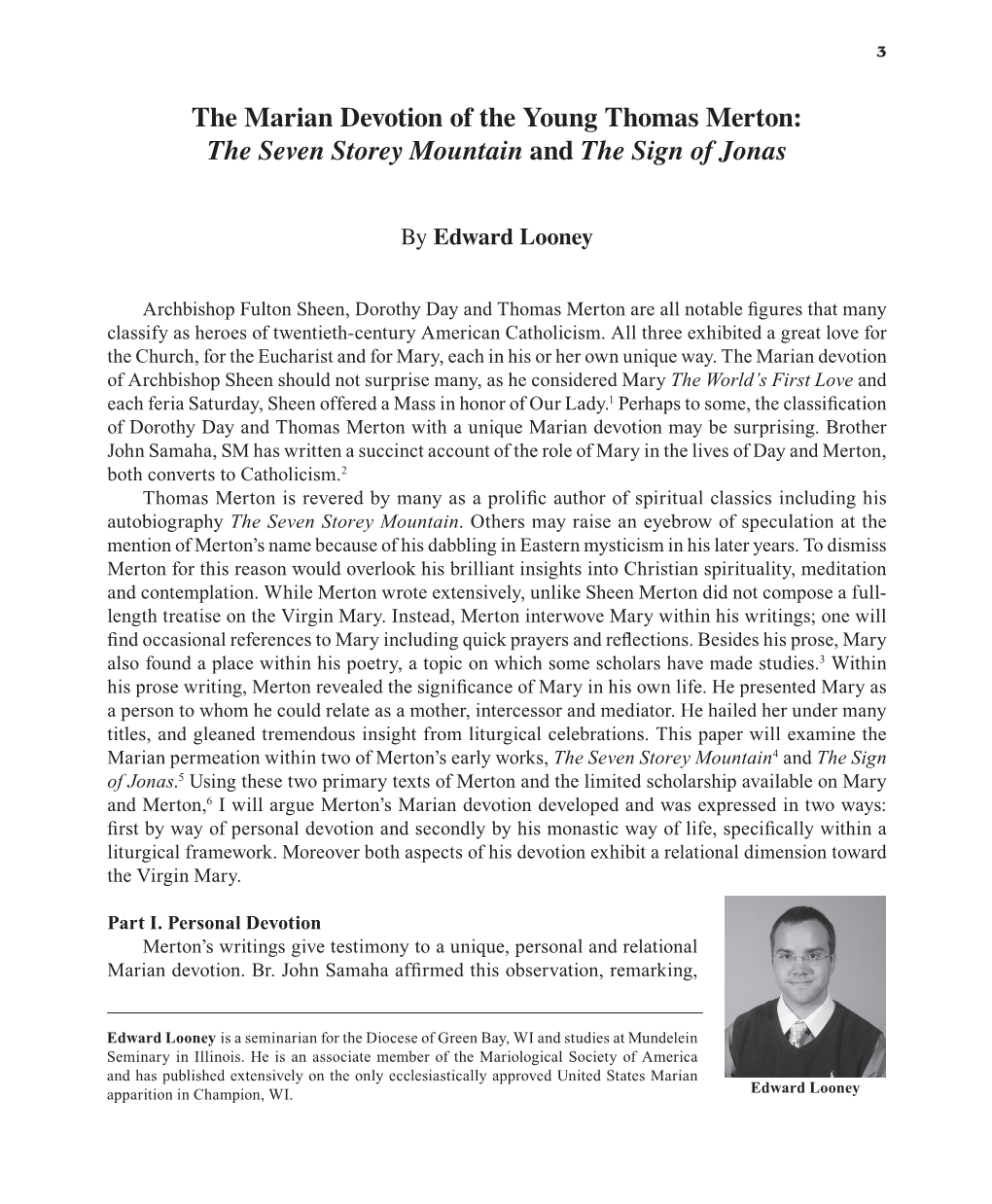 The Marian Devotion of the Young Thomas Merton: the Seven Storey Mountain and the Sign of Jonas