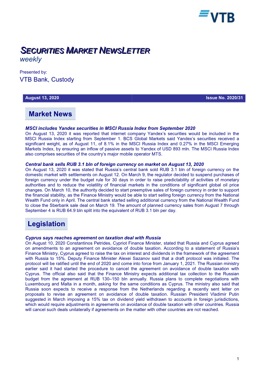 Securities Market Newsletter