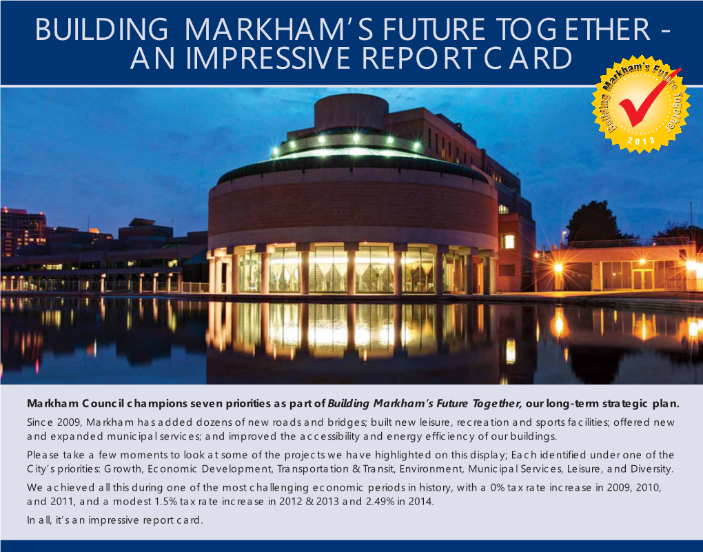 Markham Council Champions Seven Priorities As Part of Building Markham’S Future Together, Our Long-Term Strategic Plan