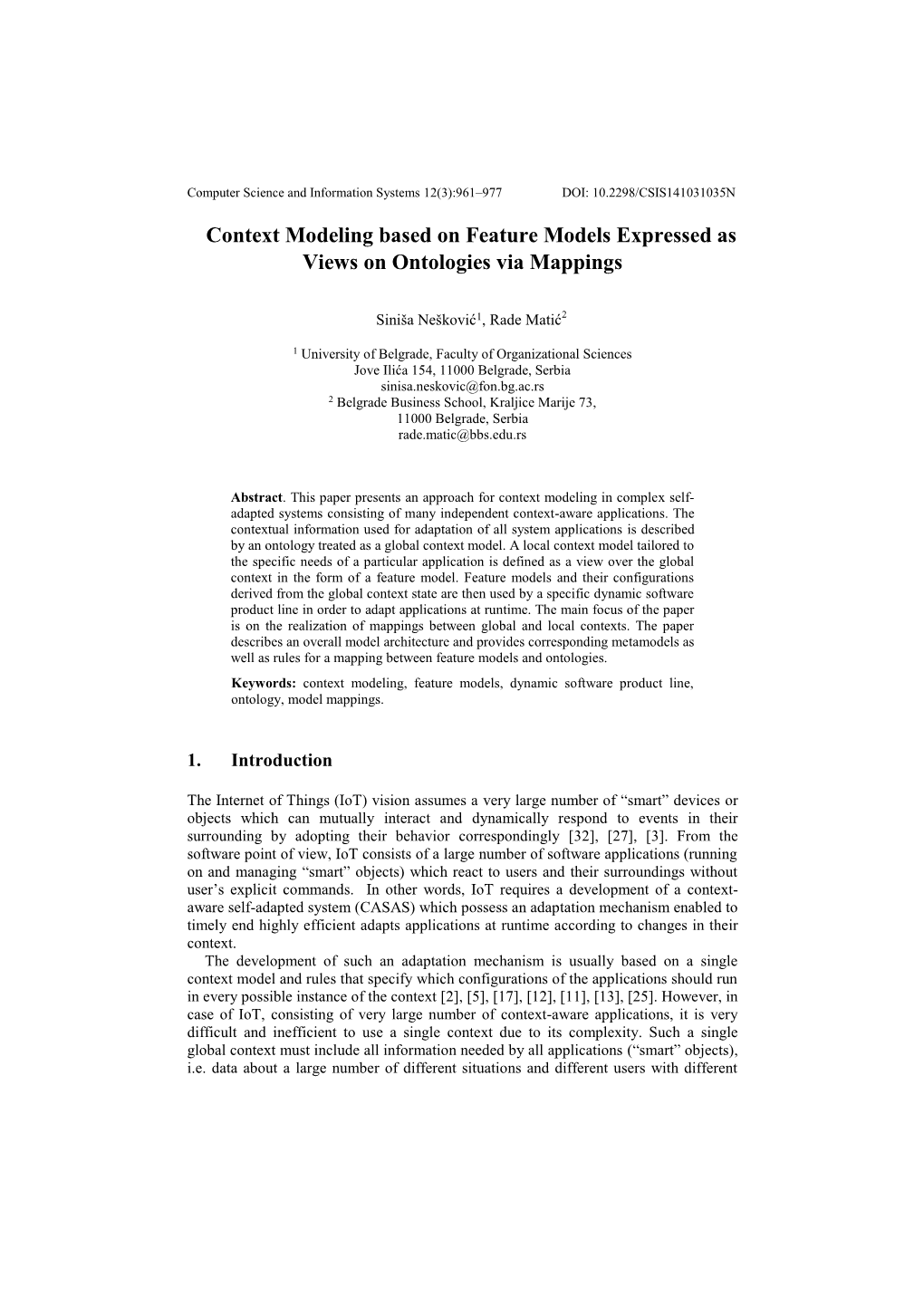 Context Modeling Based on Feature Models Expressed As Views on Ontologies Via Mappings