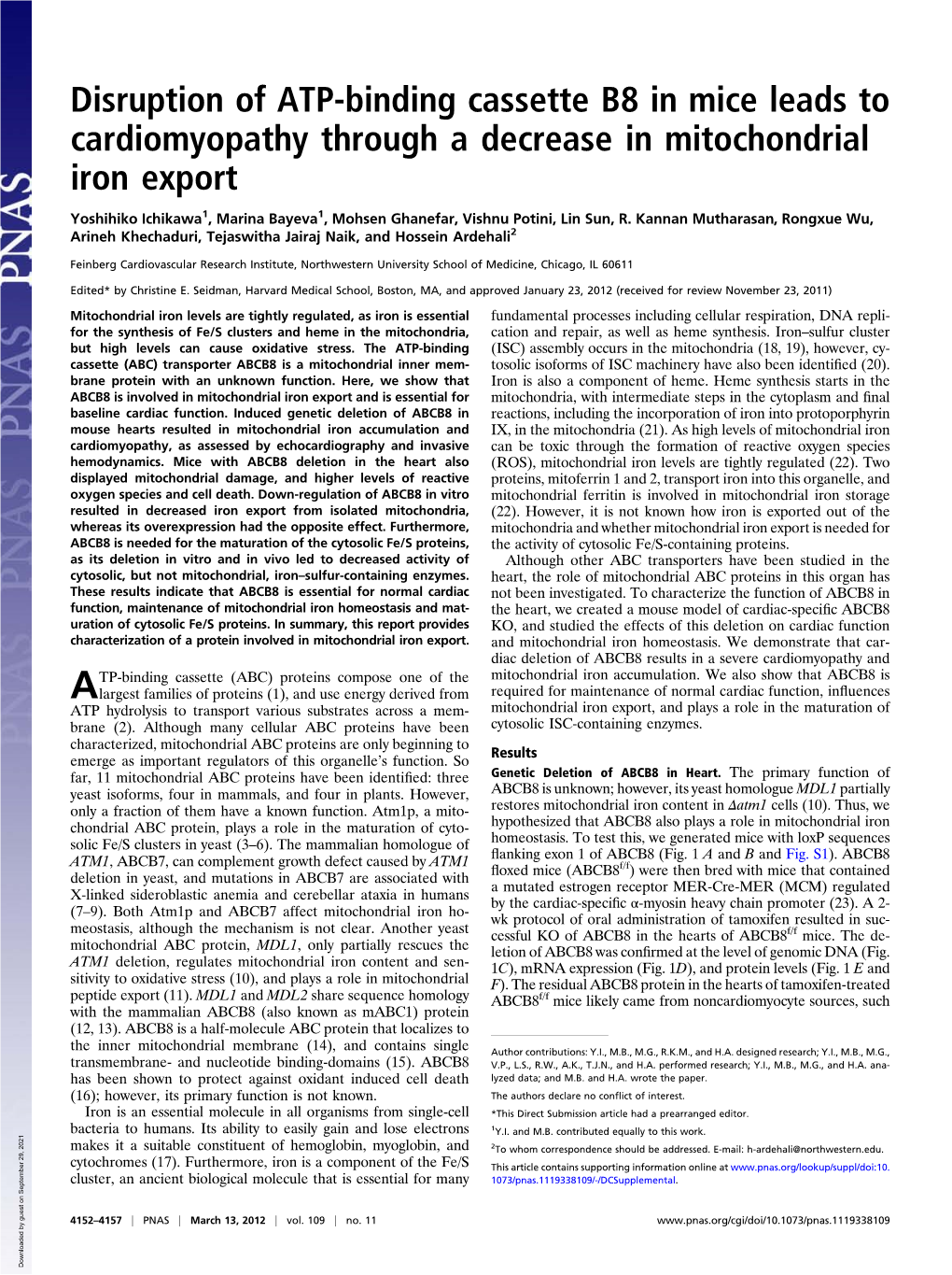 Disruption of ATP-Binding Cassette B8 in Mice Leads to Cardiomyopathy Through a Decrease in Mitochondrial Iron Export