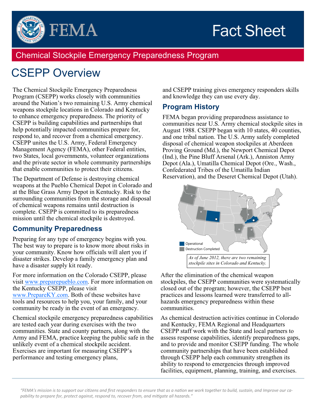 Chemical Stockpile Emergency Preparedness Program CSEPP Overview