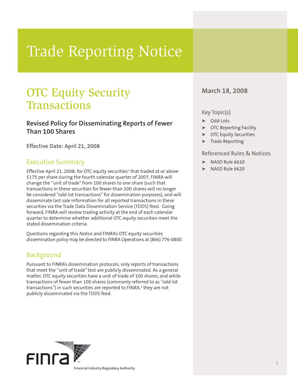 Trade Reporting Notice