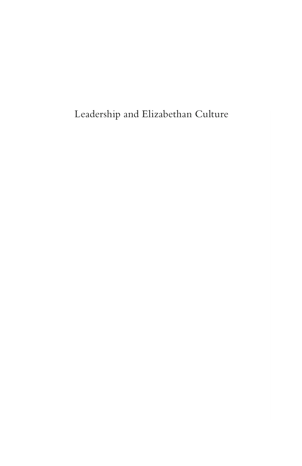 Leadership and Elizabethan Culture Jepson Studies in Leadership