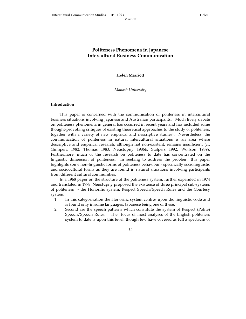 Politeness Phenomena in Japanese Intercultural Business Communication