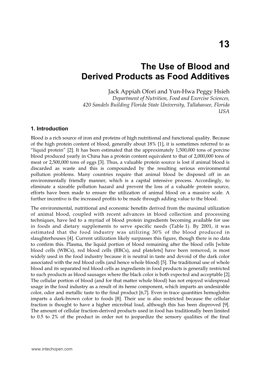 The Use of Blood and Derived Products As Food Additives