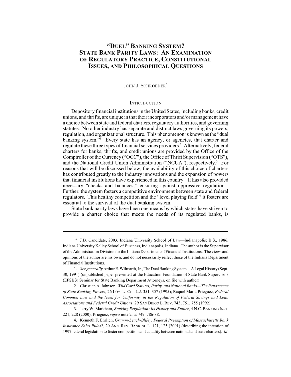 State Bank Parity Laws: an Examination of Regulatory Practice, Constitutional Issues, and Philosophical Questions