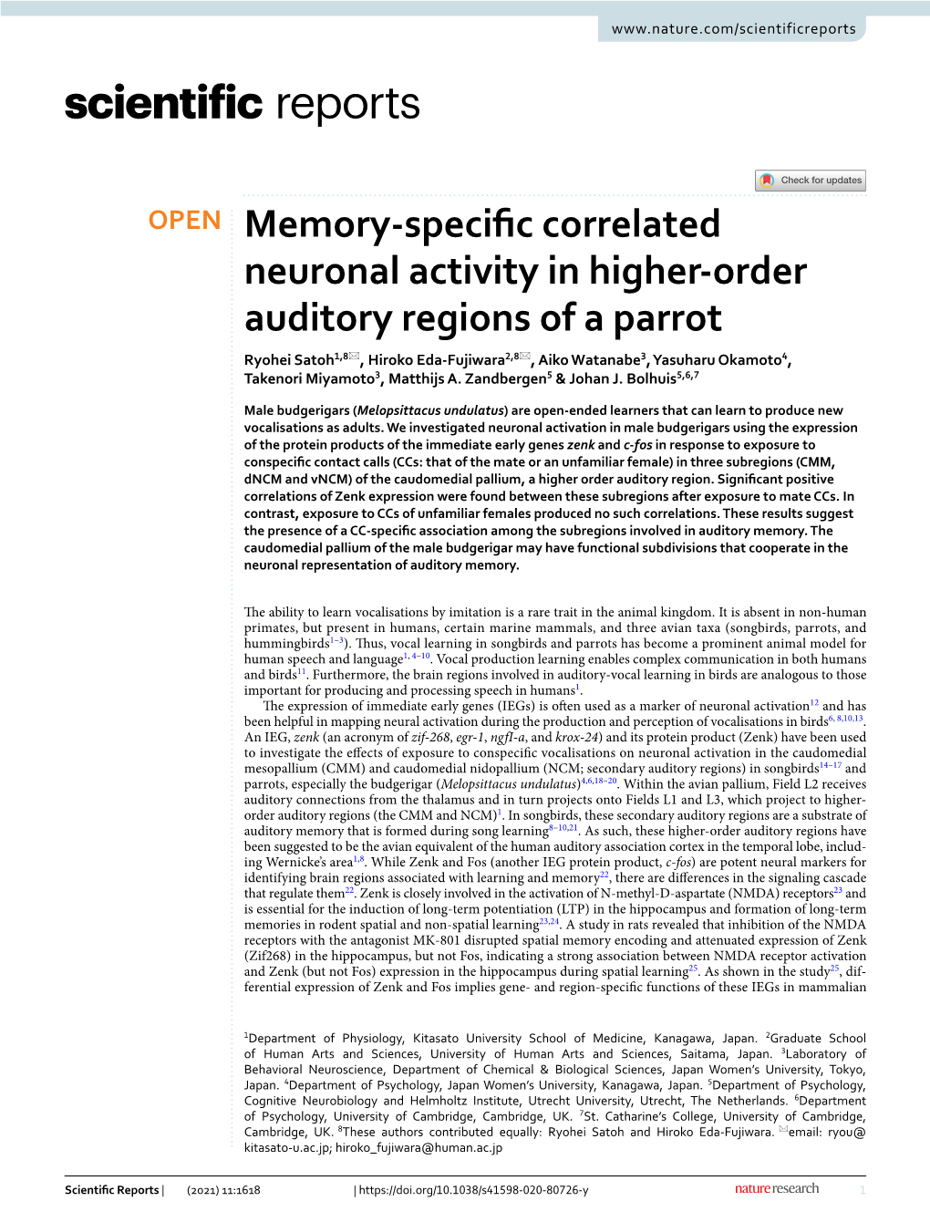 Memory-Specific Correlated Neuronal Activity in Higher-Order Auditory