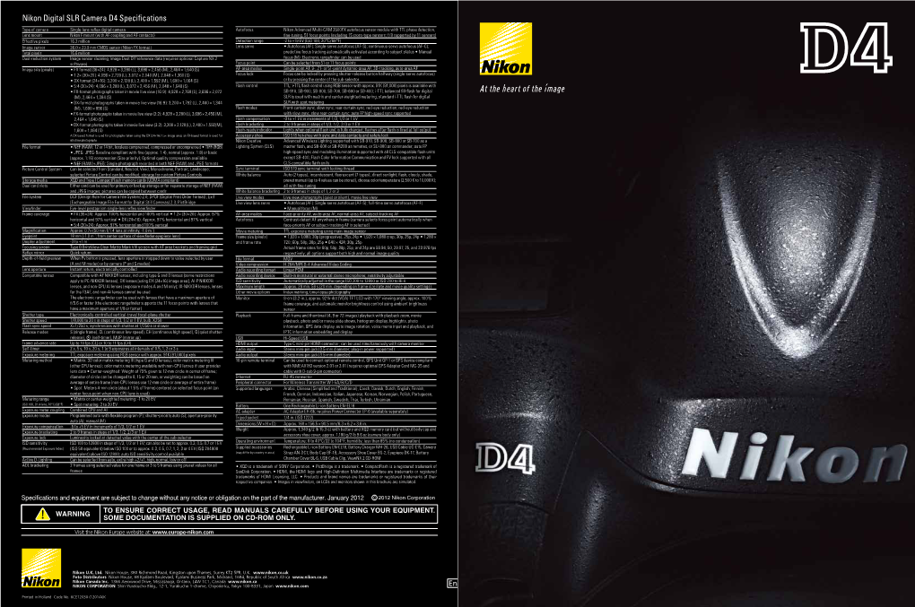 Nikon Digital SLR Camera D4 Specifications