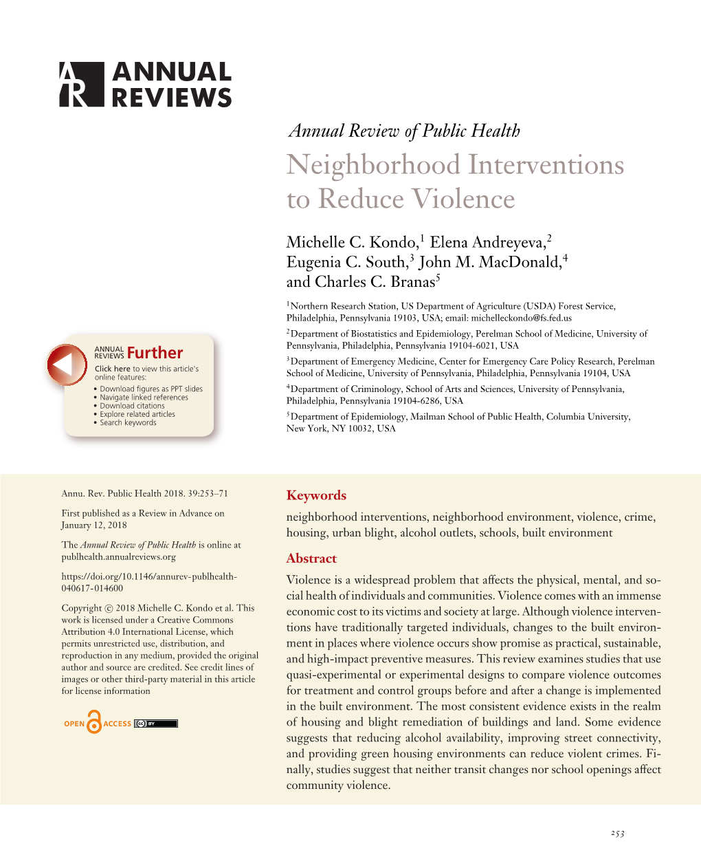 Neighborhood Interventions to Reduce Violence