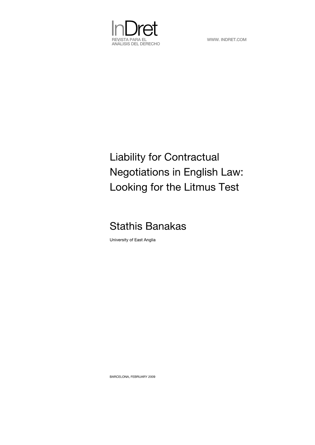 Liability for Contractual Negotiations in English Law