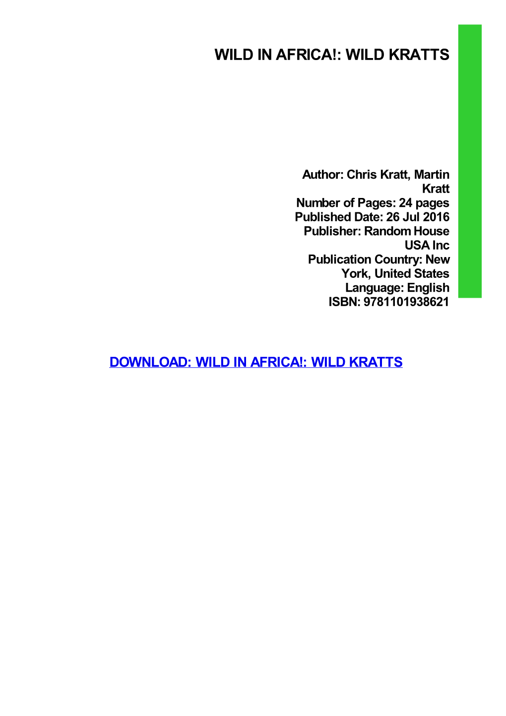 {Download PDF} Wild in Africa!: Wild Kratts