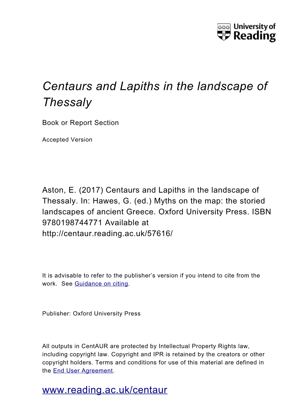 Centaurs and Lapiths in the Landscape of Thessaly